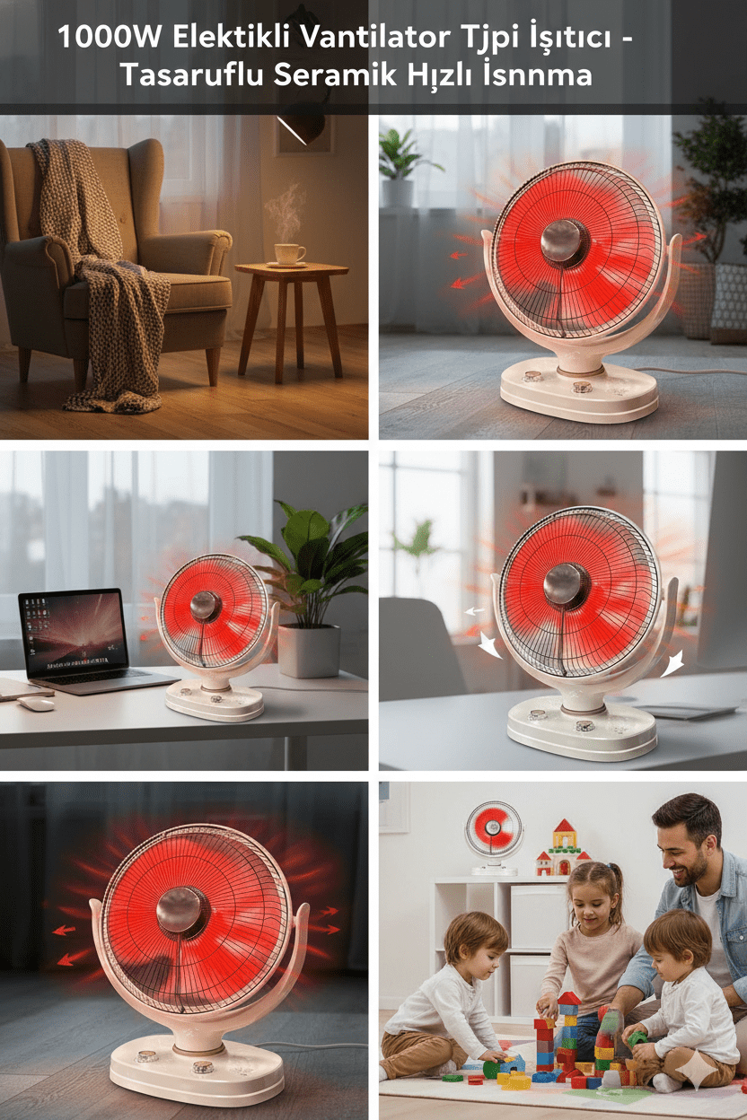 1000W Güneş Karbon Seramik Isıtıcı | Vantilatör Tipi Tasarruflu Isıtıcı - Görsel 2