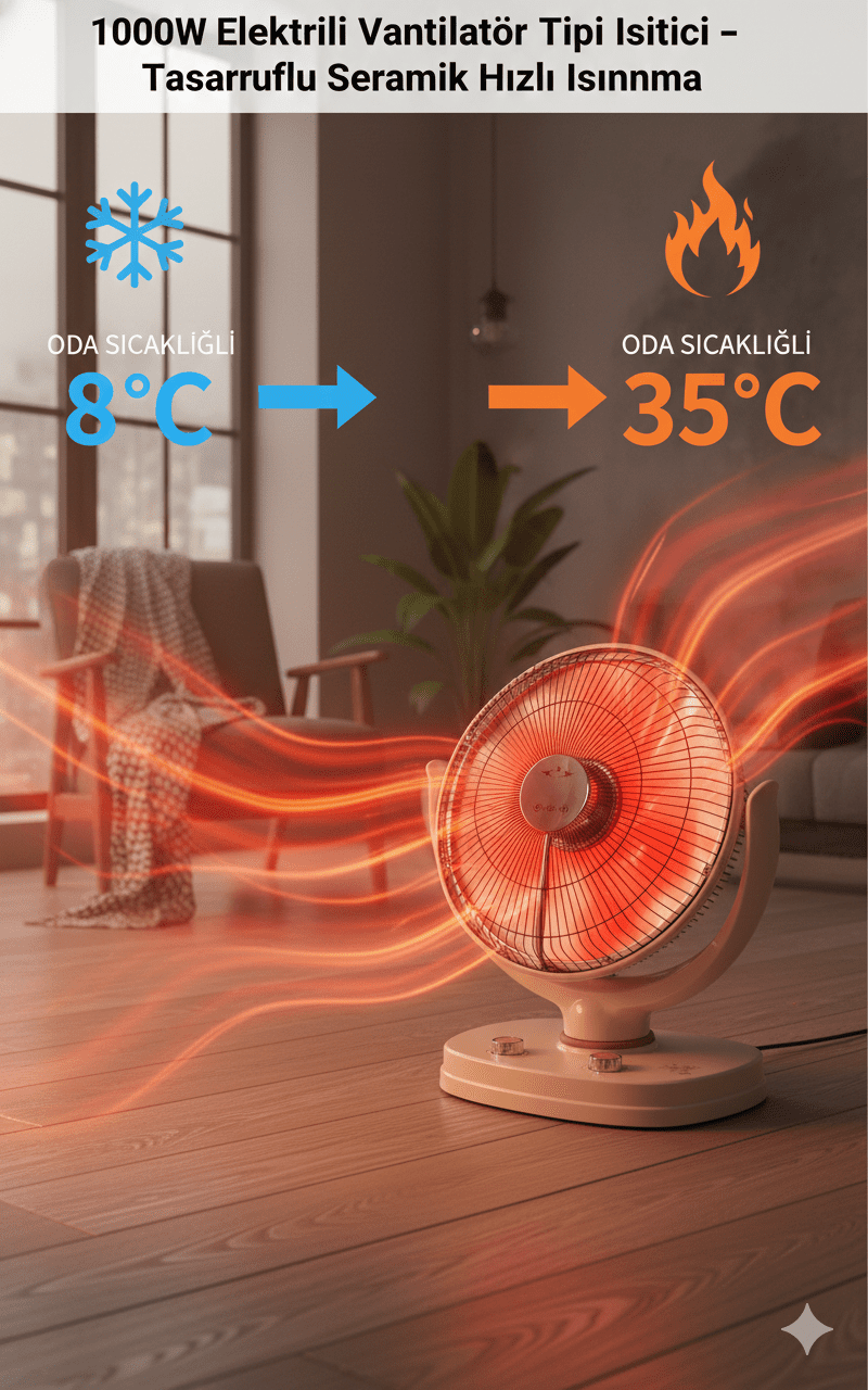 1000W Güneş Karbon Seramik Isıtıcı | Vantilatör Tipi Tasarruflu Isıtıcı - Görsel 3