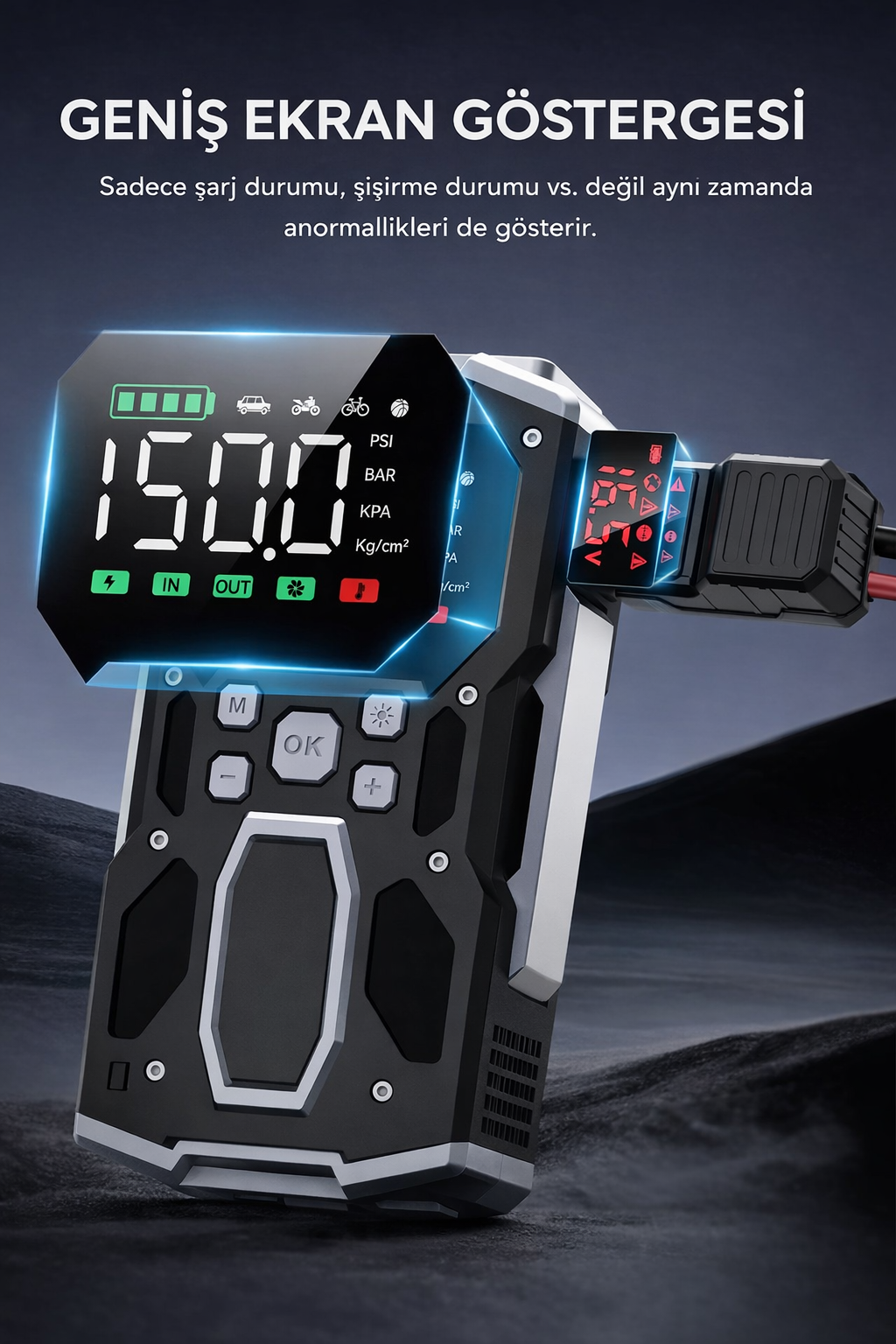 Akü Takviye ve Hava Kompresörü 26.800 mAh | Güçlü Jump Starter 7000a - Görsel 2