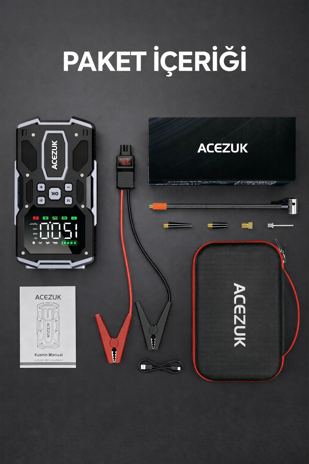 Akü Takviye ve Hava Kompresörü 26.800 mAh | Güçlü Jump Starter 7000a - Görsel 5